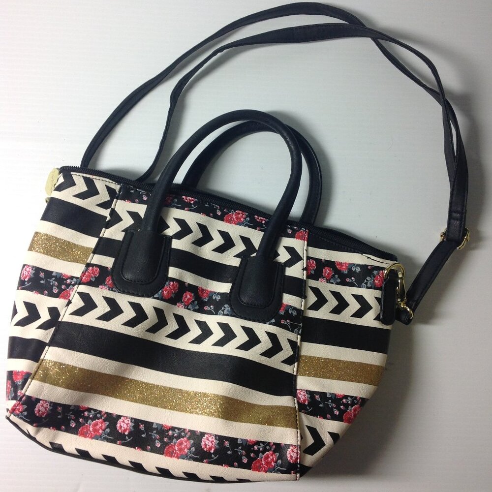 Luv Betsey by Betsey Johnson Small Satchel Bag w/ Crossbody Strap Black & White